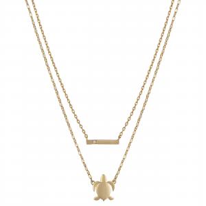 China 14K Gold Flash-Plated Cubic Zirconia Bar and Turtle 2-Piece Necklace Set with Extender on sale