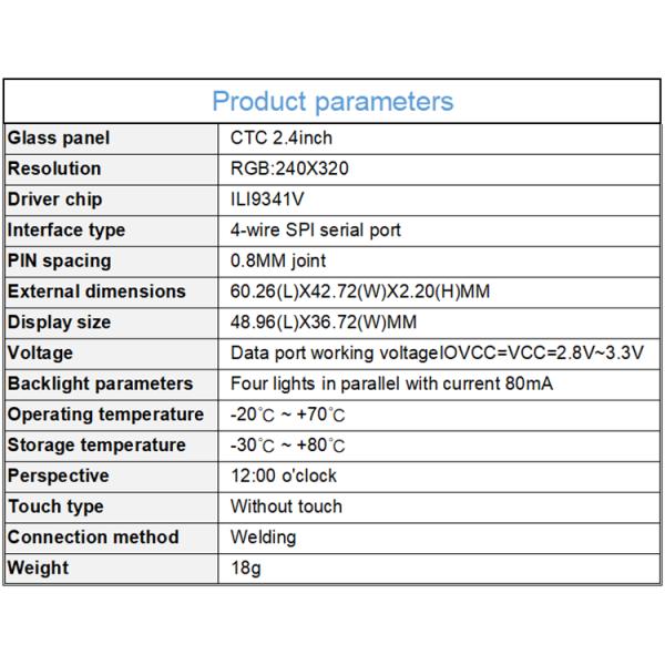 ILI9341V 2.4 Inch Tft Display 240*320 320*240 Tft Display Screen 2.4 Inch 37PIN