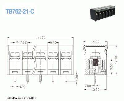 TB Battery Barrier Terminal Block 15A Quick Disconnect 7.62mm Pitch