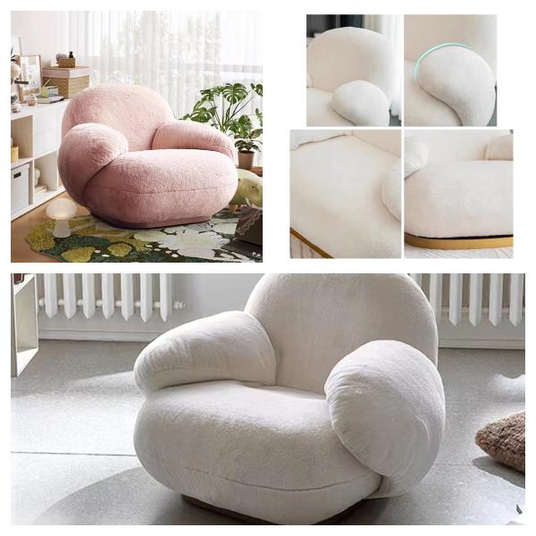 Fur Pumpkin Leisure Lazy Sofa Chair Unwind Flannel Fabric Stainless Steel Bottom