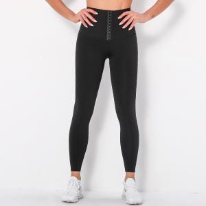 China Super-high waist row button abdominal fitness pants women wear row button body yoga pants tight stretch running pants on sale