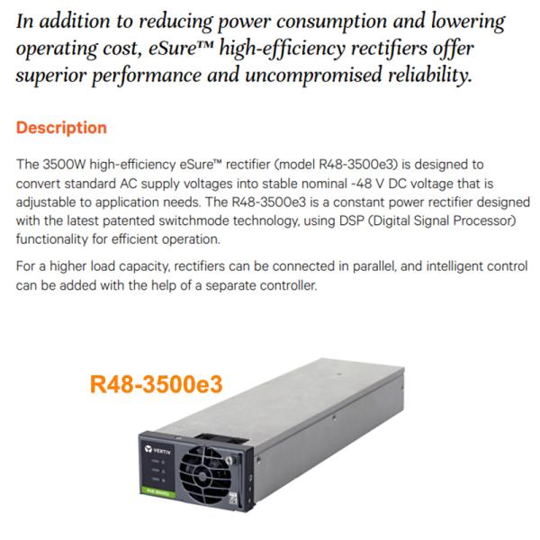 Emerson Telecom Network Power Supply Rectifier Module R48-3500E3 Vertiv R48-3500e3