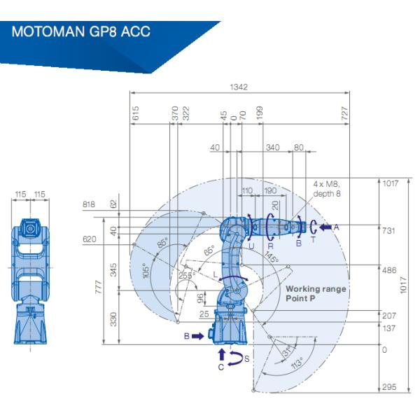 Industrial robot arm YASKAWA GP8 ACC for pick and place in corrosive Environments 8kg Payload 727mm Arm robots