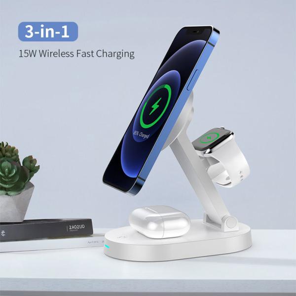 Portable 4 In 1 15W Wireless Charger Station Magnetic Induction