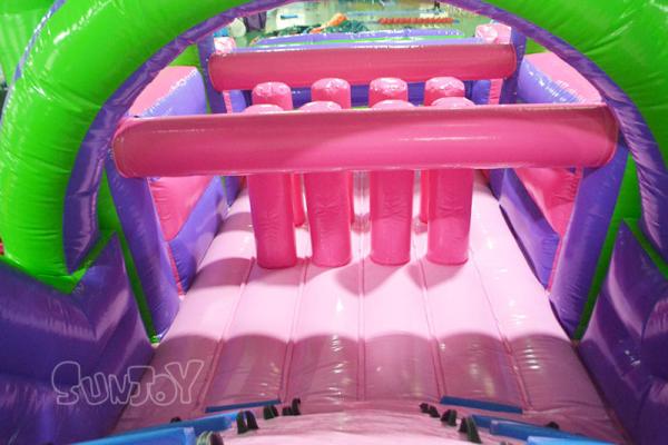 12M Length Pink Green Inflatable Obstacle Course For Adult