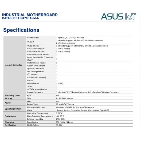 LGA1200 Socket Industrial Motherboard For 10th Processors 5G For ASUS Q470EA-IM-A