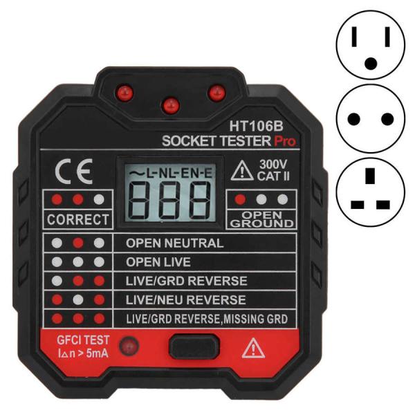 Plastic Black And Red EN61010-1 Check Plug Socket Tester
