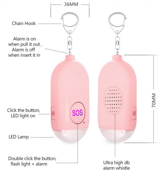 Personal Security Alarms Keychain 130db For Children Girls with led light Safe Lithium Battery included