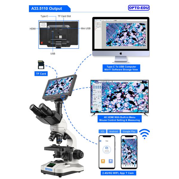 OPTO-EDU A33.5110 9" LCD Digital Microscope with 12M Resolution WF10x and WF16x Eyepieces