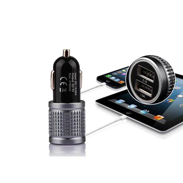 High Glossy Car Charger Adapter Aluminum Alloy Bottom Cover Led, Indicator Fast Charger 3.1A