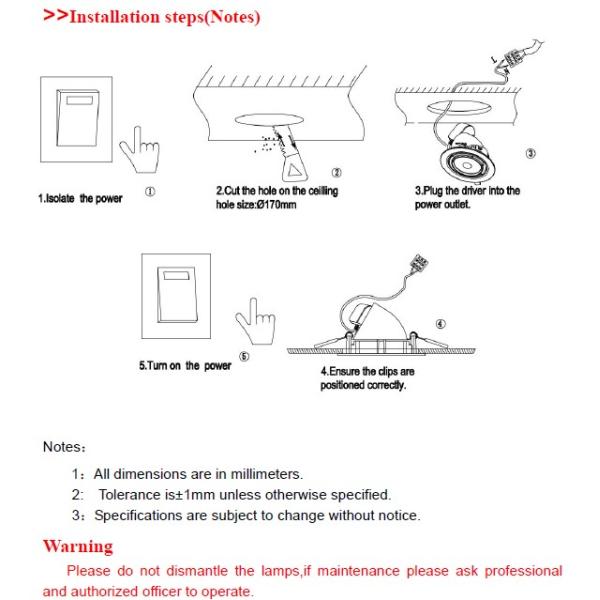 ceiling hole size dia 170mm Epistar led shop lighter with IP grade 20