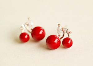 China Red cherry pearl earrings fake earrings clip earrings clip fashion children on sale