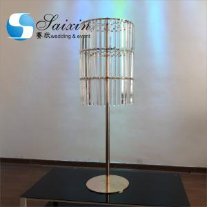 China Wedding Gold Metal Stands For Centerpieces Cylinder With Long Crystal 130cm on sale