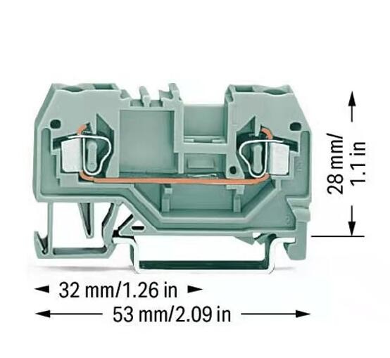 Original 280-901 DIN Rail Mount Terminal Block, Single-Level Front Entry, Grey, 2 Positions, 28 AWG, 12 AWG, 2.5 mm²