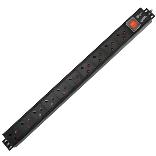 10 Way UK T Type PDU Extension Socket With On/Off Switch