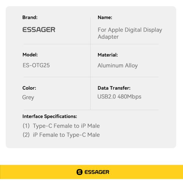 ESSAGER ES-OTG25 USB C To Lightning OTG Adapter For Apple IPhone