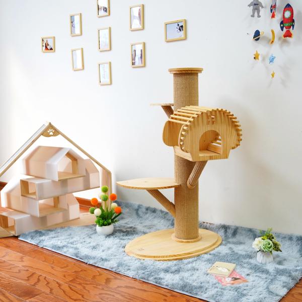 Buy 123cm Large Solid Wood Cat Climbing Tree Cat Activity Tower With Scratching Posts at wholesale prices