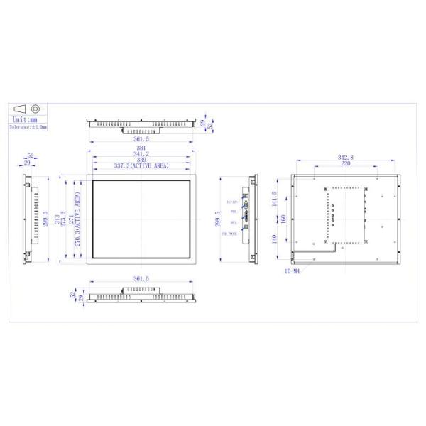 1000:1 Contrast Ratio 17'' IR Touch Monitor Open Frame Touch Display