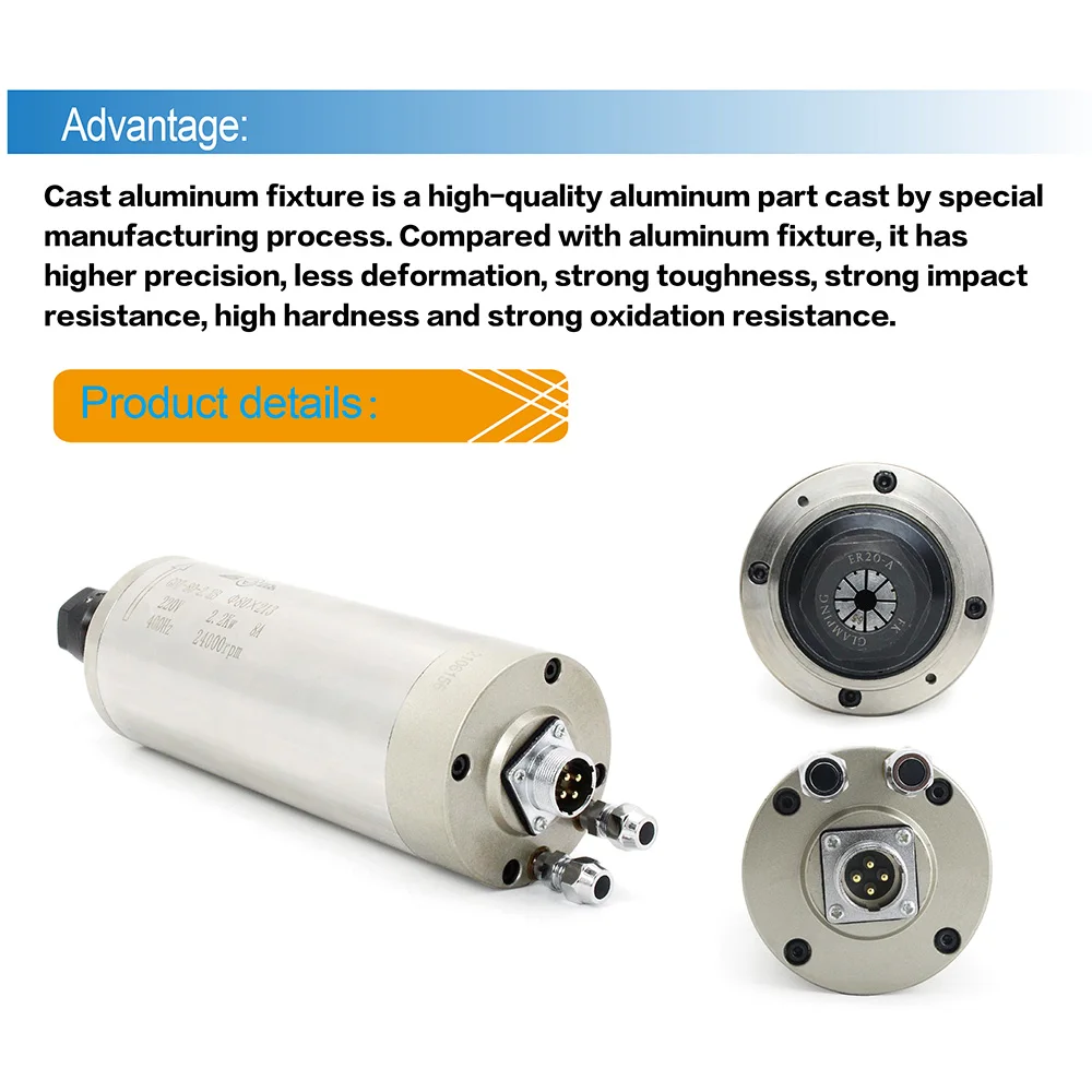 Water Cooled Spindle Motor ER20 24000rpm VFD Inverter 2.2KW For CNC Engrave