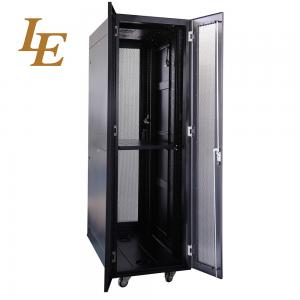 Quality SPCC Black 42U Enclosed Server Rack Cabinet Floor Standing Rack 2 Vertical Cable Tray for sale