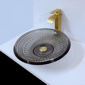Quality Transparent Shallow Wash Basin Modern Round 19mm Black Bowl Sink Bathroom for sale
