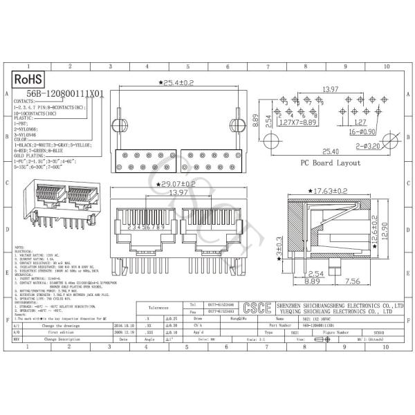 10P8C 1 x 2 Port Gigabit Ethernet RJ45 Modular Jack Connector With Transformer