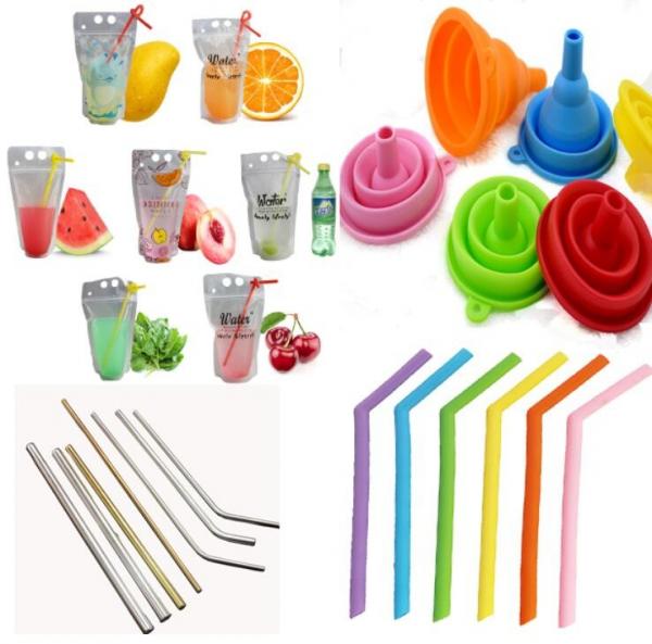 Anti-Cutting Mouth Flexible Silicone Straw Metal Straw With Silicon Tip Sleeve Cleaning Brushes Set Reusable Silicone Dr
