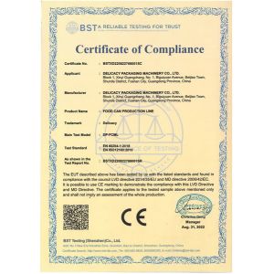 Delicacy packaging machinery co., ltd. Certifications