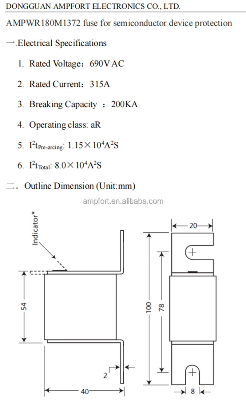Bolt-on LV HRC High Rupturing Capacity Slotted Tag Fuse NH000 AR 315A 690V SITOR Fuse Link for Semiconductor Device Protection
