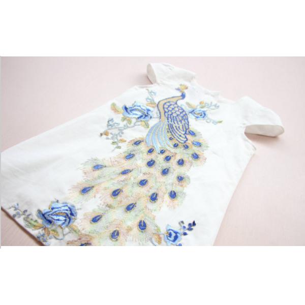 Angou New Arrival summer girls dress children Peacock Embroidery dress PrintSilk wholesale