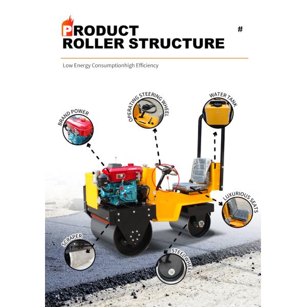 Vibratory Roller 0.6 Ton Mini Double Drum Ride-On Road Roller with CF178/R180 Engine