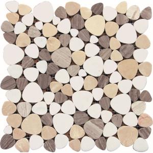 China Black And White Glass Mosaic Tiles , 3D Triangle Round Marble Mosaic Wall Tile 30x30 on sale