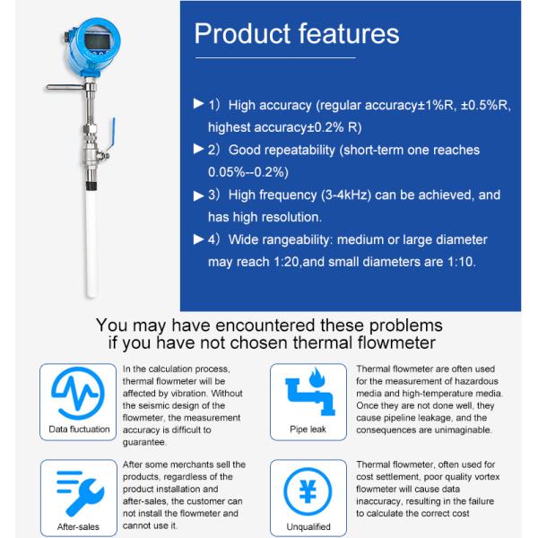 DN300 Thermal Mass Flow Transmitter LCD Display Stainless Steel