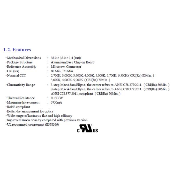 Aluminum Base COB LED Chip CLU058 1825C4 3000K 80 Ra Min CRI For Citizen Electronics