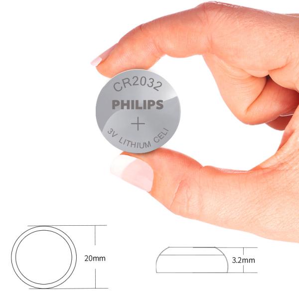 Philips CR2032 3V Lithium Ion Battery 20x3.2mm 500 Cycles