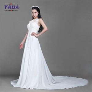 Quality New fashionable beaded embroidery sleeveless lace princess a line sexy wedding dress with long train for sale