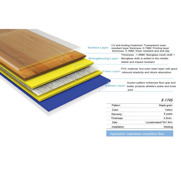 Multi Purpose PVC Vinyl Flooring For School Oak Style / Vinyl Sports Flooring