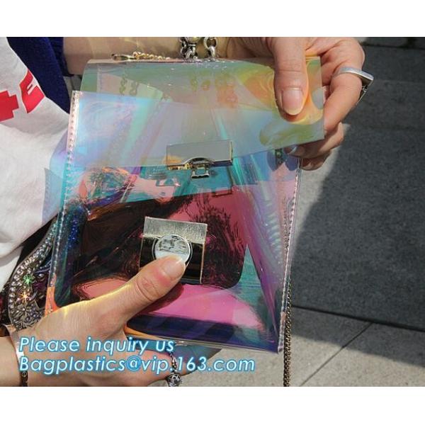 Women's Holographic Laser PVC Chain Cross Body Bag Clutch Shoulder Bag, Women Waterproof Security Shoulder Clear Tote ba