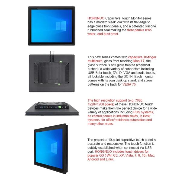 IP65 Waterproof Fanless Industrial Monitor Embedded 300cd/M2 Brightness