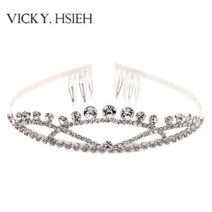 China VICKY.HSIEH Best Selling Silver Tone Arch Crossover Crystal Rhinestone Wholesale Tiara Crown on sale