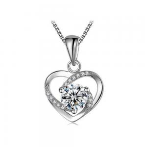China 5A CZ Sterling Silver Heart Pendant Necklace on sale