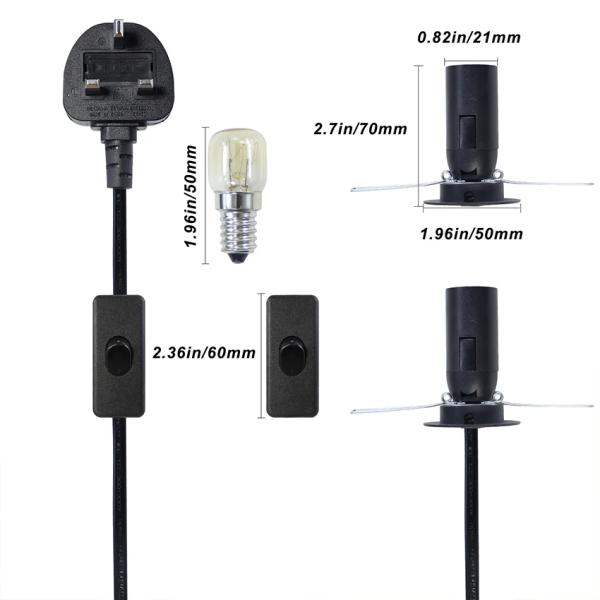 UK 3Pin Plug to E14 E27 Salt Lamp Holder Power Cord