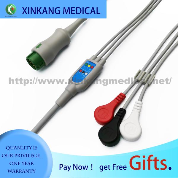 Medical Mindray ECG Cable 3 Lead 12 Pin Class II with Snap Button