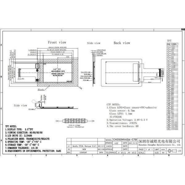 3.5" FPC CTP IPS Capacitive Touchscreen 480×320 ILI9488 TFT IPS LCD Screen