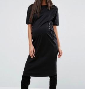 China Black Color Pregnant Women Outfits Long Maternity T Shirt Dress With Corset on sale