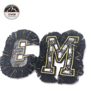 Quality Letter Custom Made Embroidered Patches With Tassel Rhinestone Material for sale