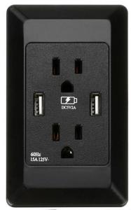 China Black Double Wall Socket With USB American Standard Panel Security Anti - Drop on sale