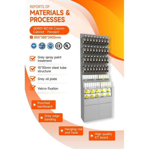 GDR01-BZ-04 Retail Display Column with Grey Melamine and 40 Adjustable Hooks for Cosmetics Retail