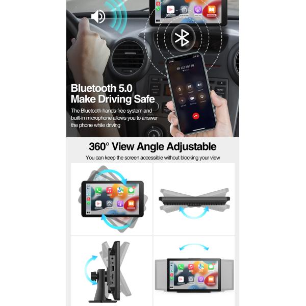 CarPlay Android Auto Car Radio Multimedia Video Player 7 inch Portable Touch Screen With USB AUX Rear View