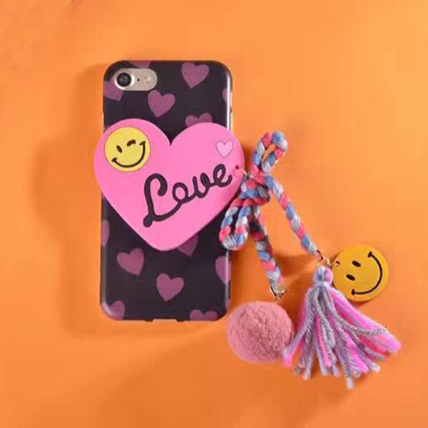 TPU Love Smile Shape Pasted Small Wool Ball Strap Cell Phone Case Cover For iPhone 7 6s Plus